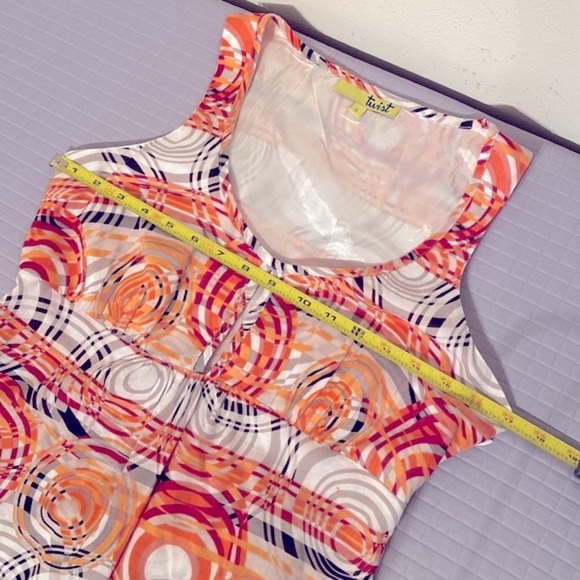 Twist brand Circles 100% cotton tangerine & white print sleeveless dress size 6 - Picture 7 of 9